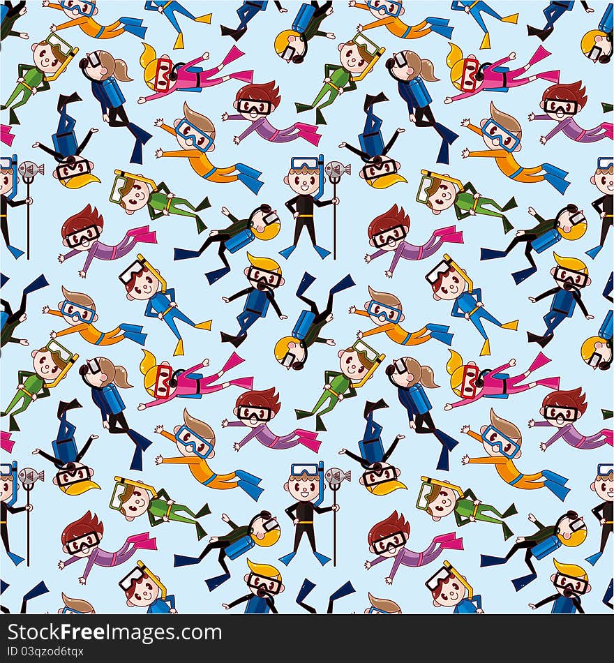 Cartoon diver seamless pattern