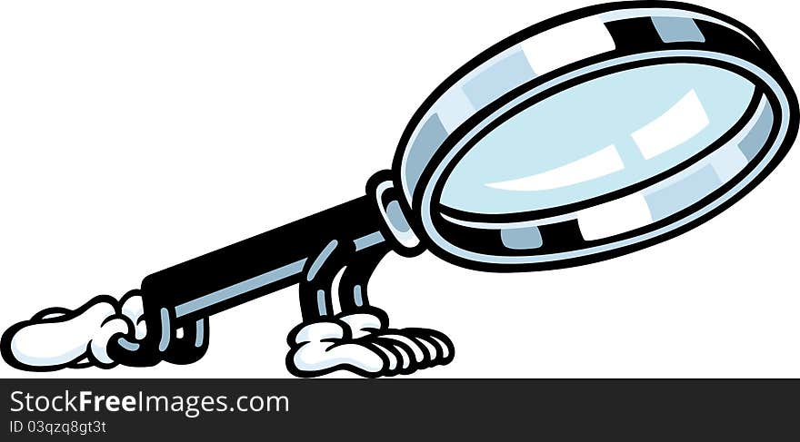 A magnifying glass character is looking at something. A magnifying glass character is looking at something.