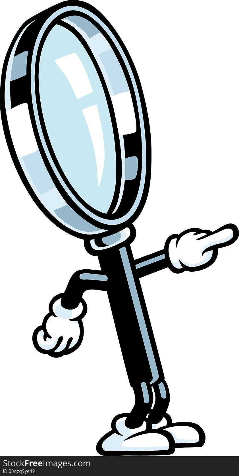 A magnifying glass character is looking at something. A magnifying glass character is looking at something.