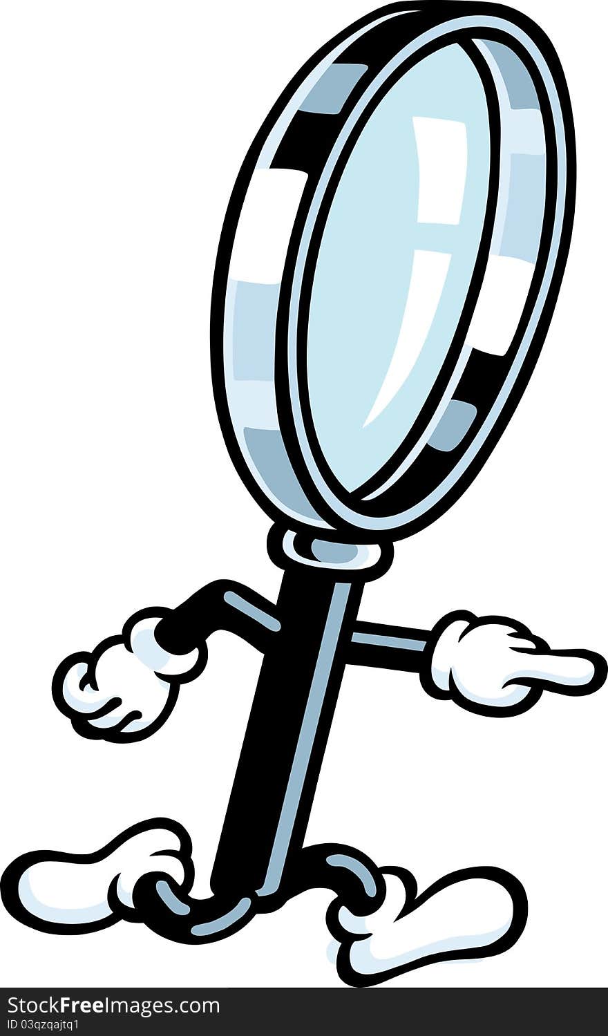 A magnifying glass character is looking at something. A magnifying glass character is looking at something.