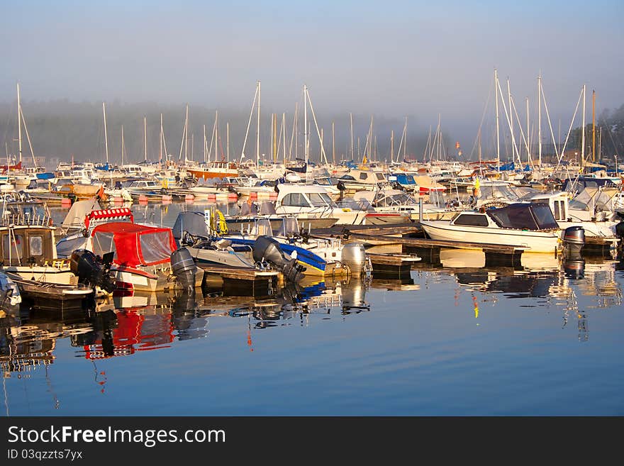 Small boat harbor in early summer morning in Helsinki, Finland. Small boat harbor in early summer morning in Helsinki, Finland