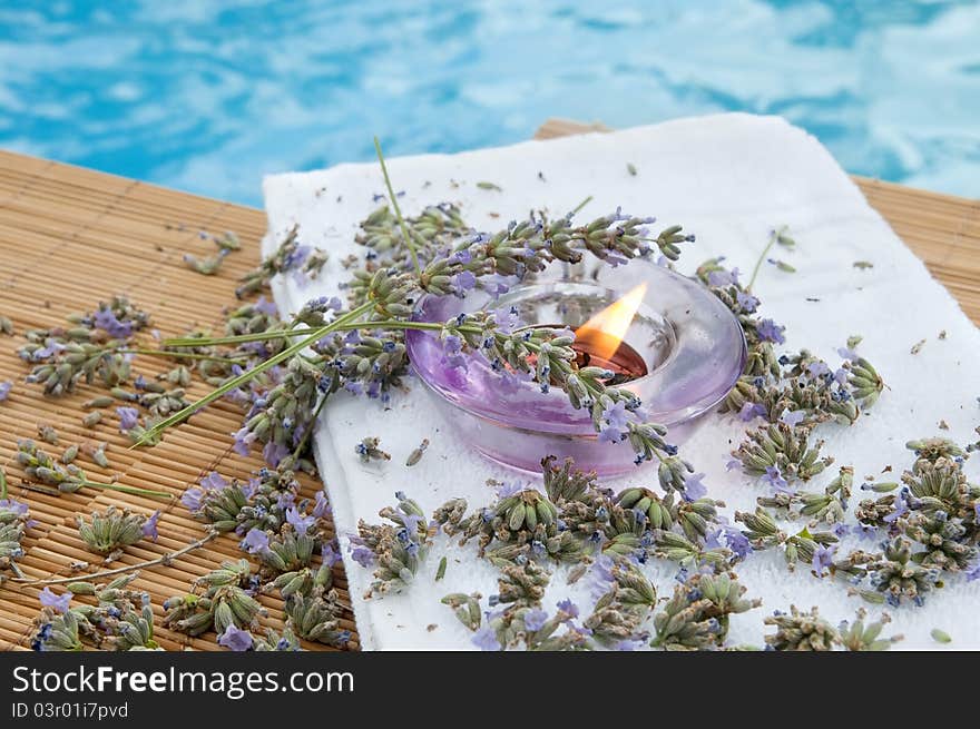 Spa background with lavender herbs