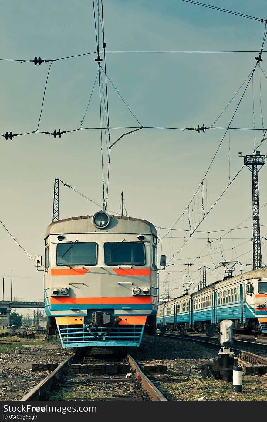 Trains are in custody under blue sky