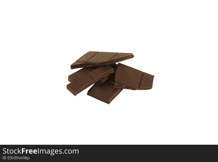 Sections of chocolate on the white background