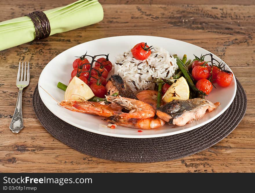 Roast fish fillet on the plate