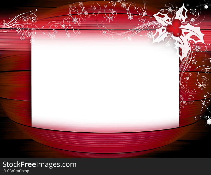 A blank frame with Christmas holly and stars. A blank frame with Christmas holly and stars