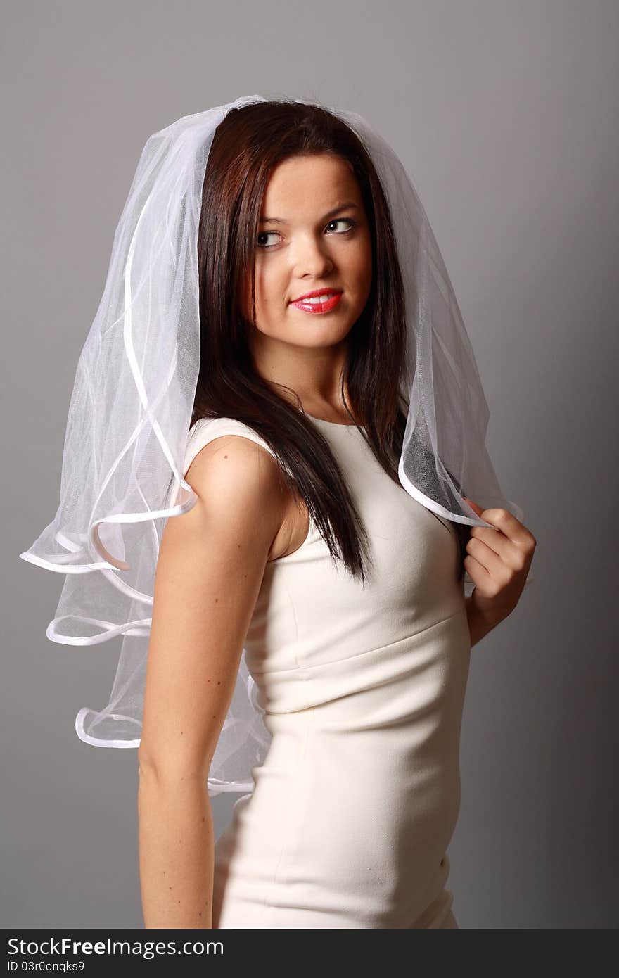 Beautiful young girl in a beautiful dress and white veil