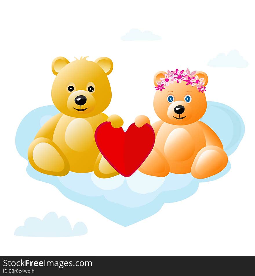 Teddy bears on cloud.Conception of love.