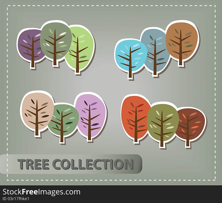 Collection of drawn trees on glowing background. Collection of drawn trees on glowing background