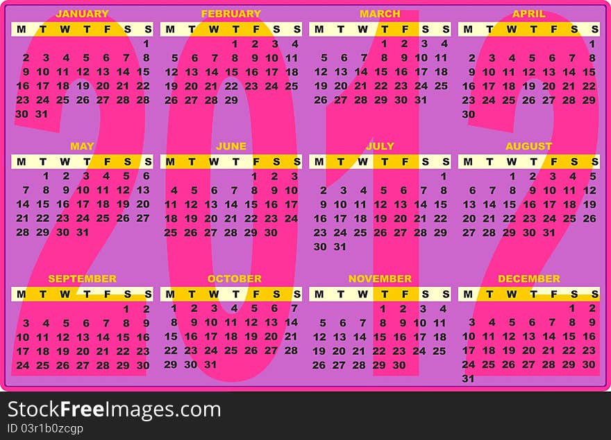 A Pop Colored 2012 Calendar. A Pop Colored 2012 Calendar