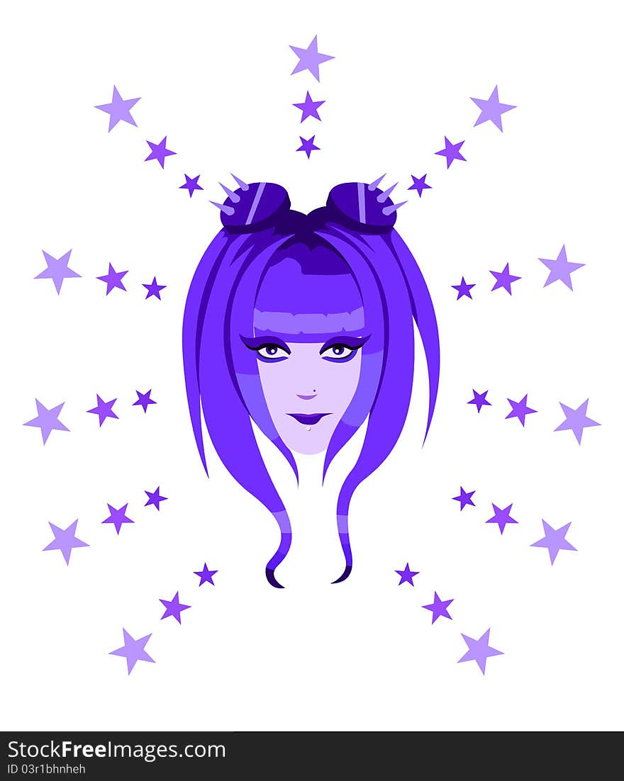 Vector illustration of cute purple cyber girl. Vector illustration of cute purple cyber girl