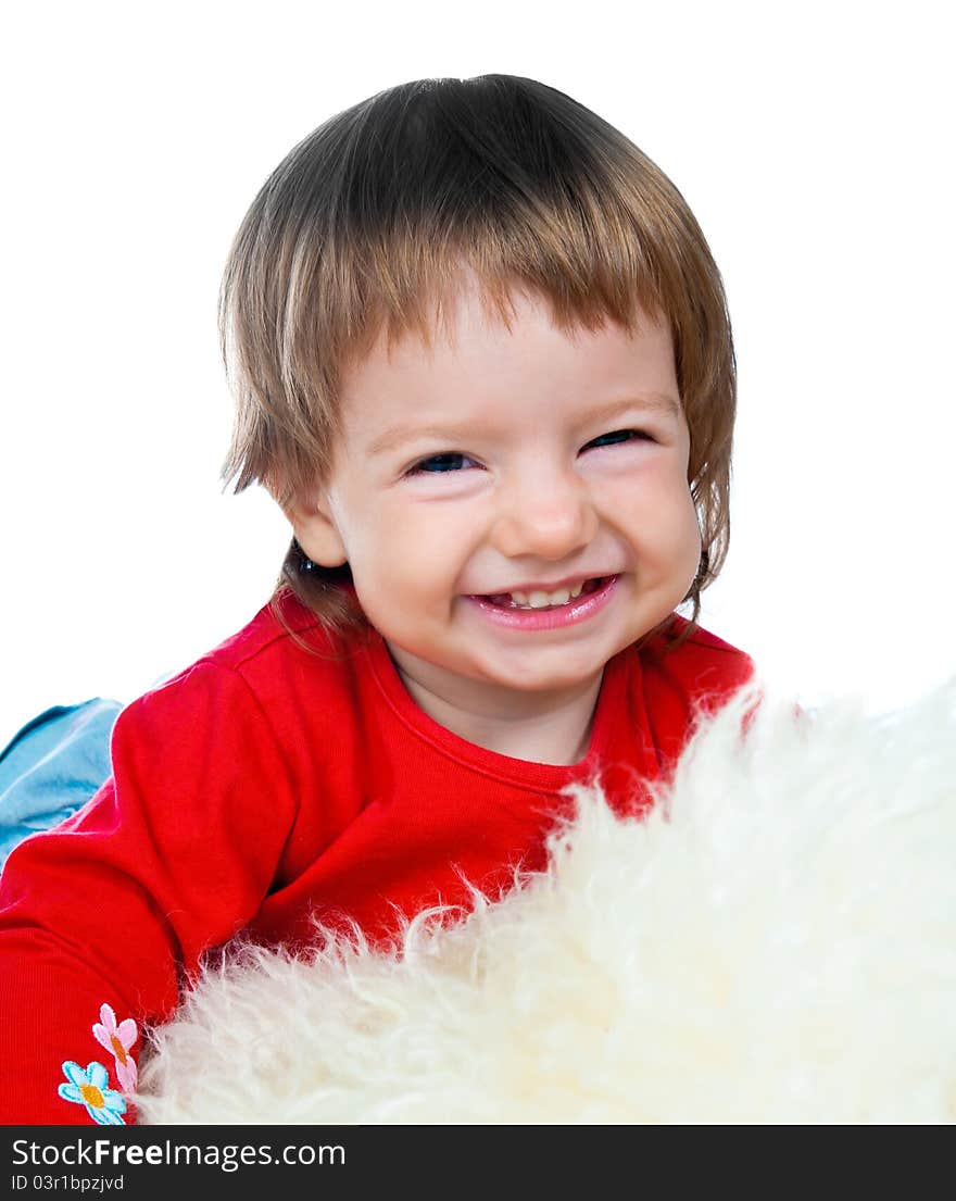 Beautiful little girl isolated on a white background