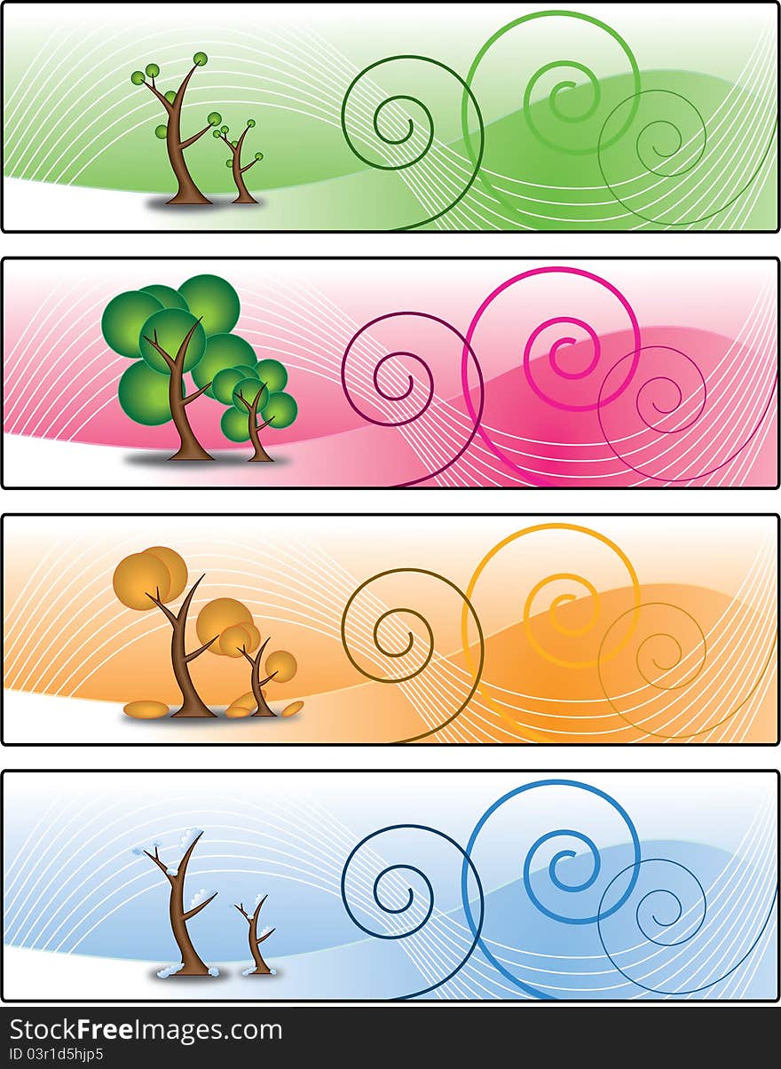 Four different seasonal trees in banner format. Four different seasonal trees in banner format