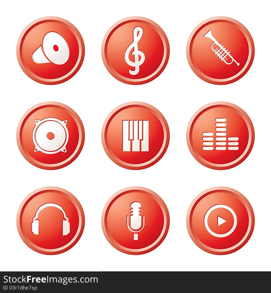 Vector illustration of icons on the topic of music on a white background. Vector illustration of icons on the topic of music on a white background