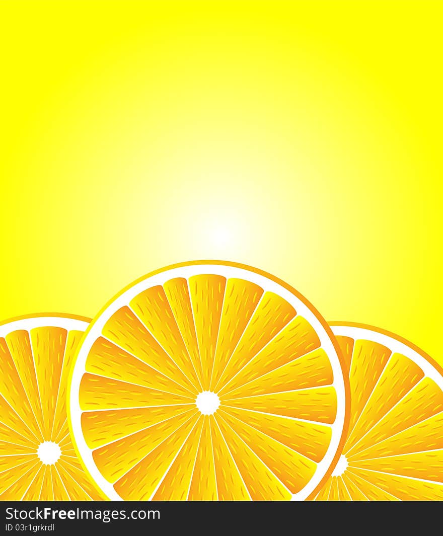 Slices orange over yellow white background. Slices orange over yellow white background.