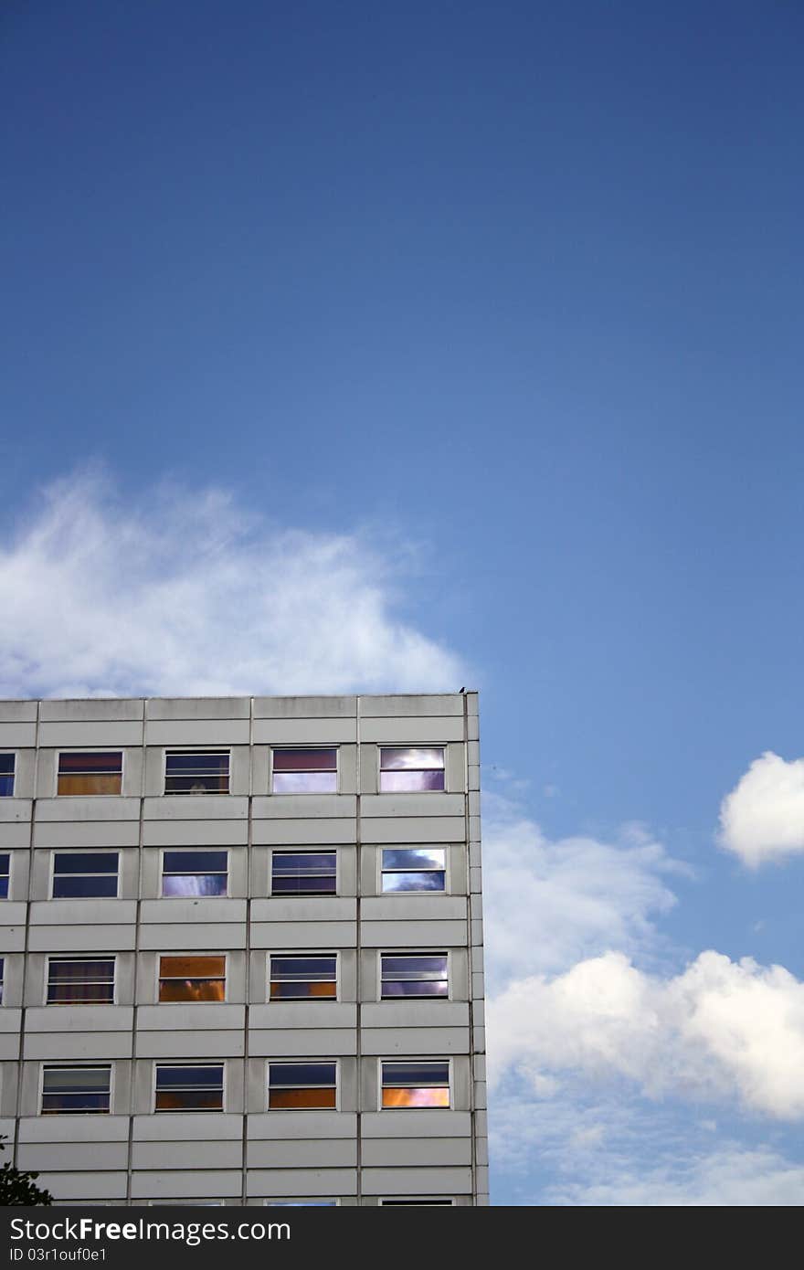 Corner of the building with the sky on the background/ Photo taken in Germany.