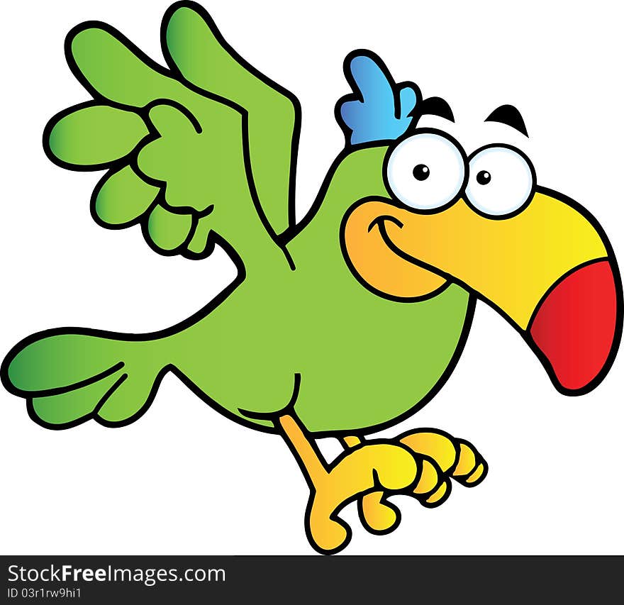 Happy parrot cartoon character flying. Happy parrot cartoon character flying