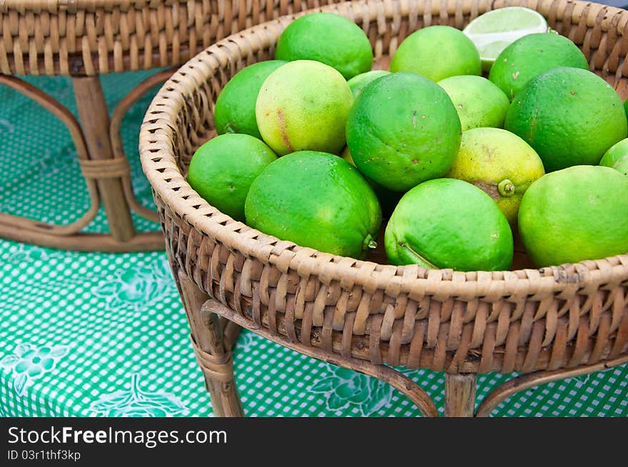 The lemon green with on rattan basket. The lemon green with on rattan basket