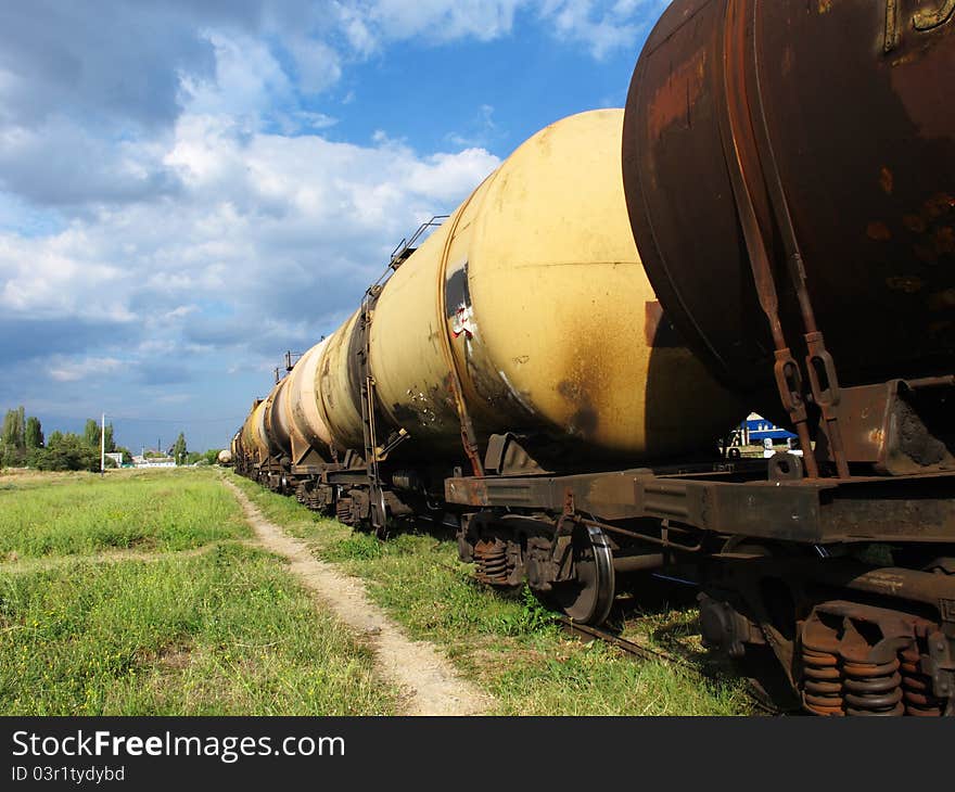 The image of cisterns stand on a storage track