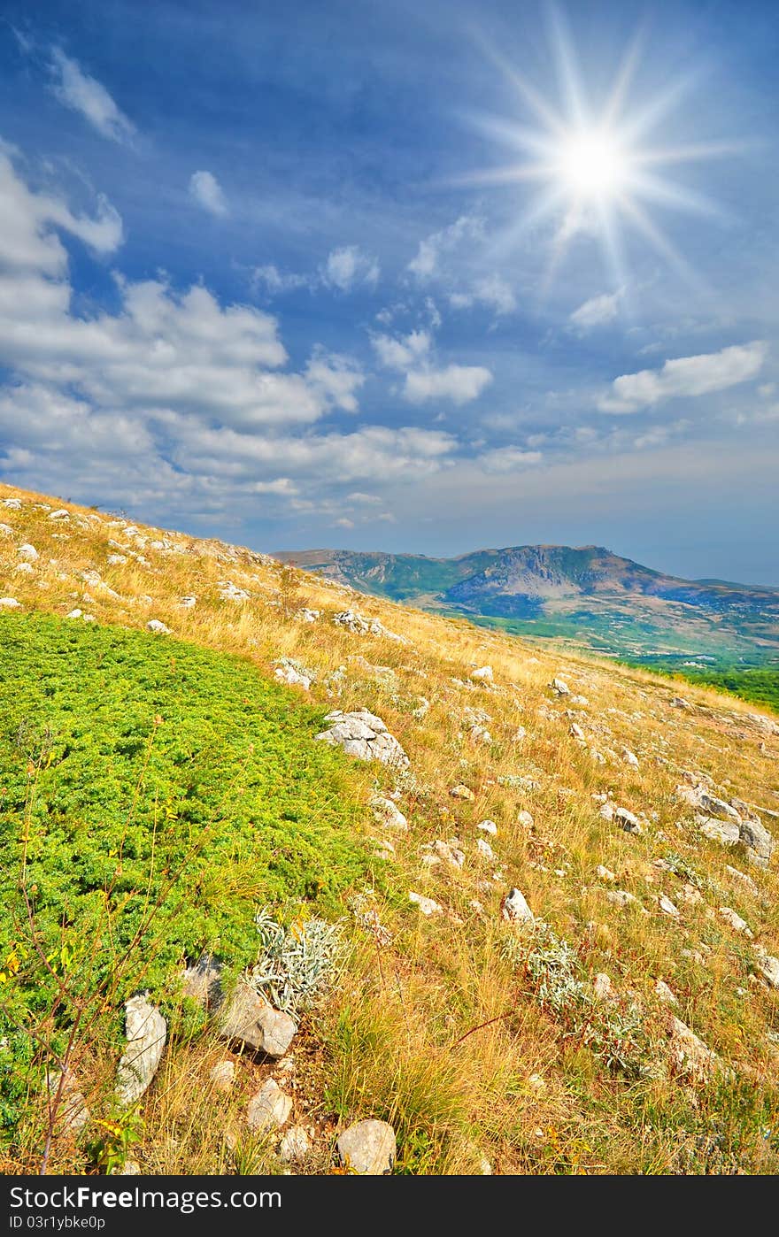 Mountain range. natural composition. sunlight.