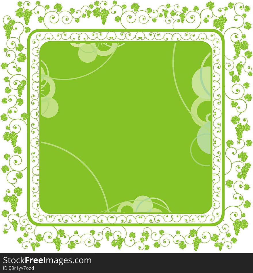 Green square frame decorated grape, vine and abstract ornament. Green square frame decorated grape, vine and abstract ornament