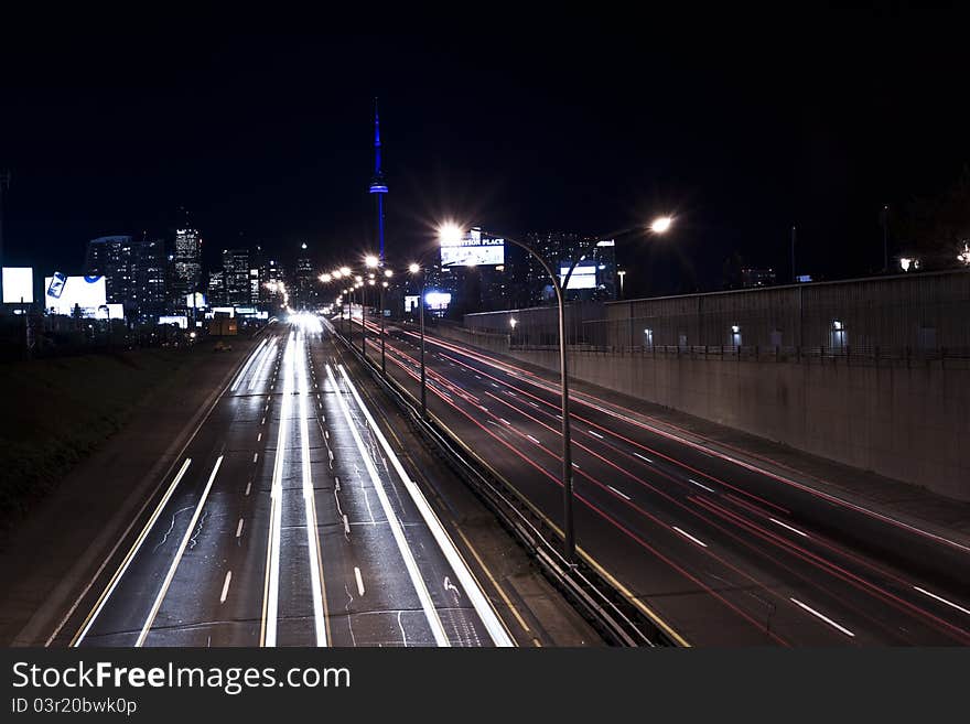 High way blurred cars at night