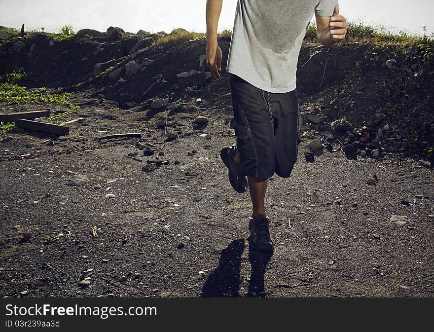 Jogger running on the desert. Jogger running on the desert