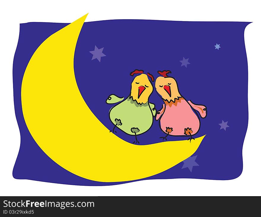 Birds in love alighted on the moon. Birds in love alighted on the moon