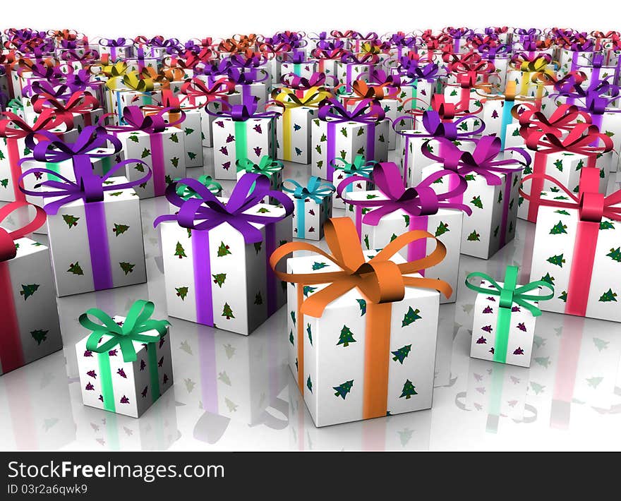 Hundreds of Christmas gifts with colorful packages