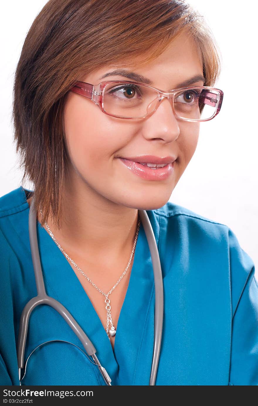 Portrait of a medical doctor on white background. Portrait of a medical doctor on white background