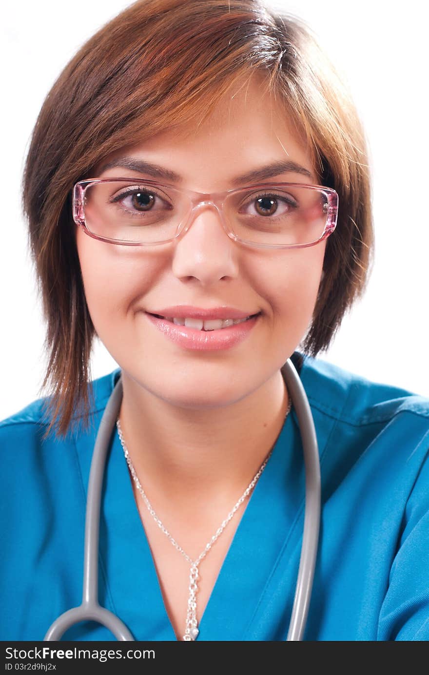 Portrait of a medical doctor on white background. Portrait of a medical doctor on white background