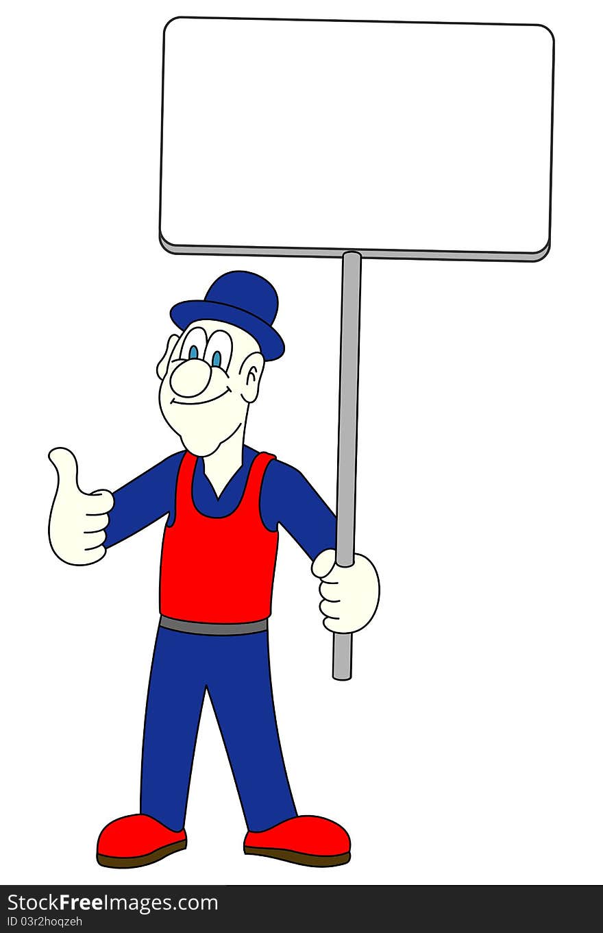 Caricature of man with blank board