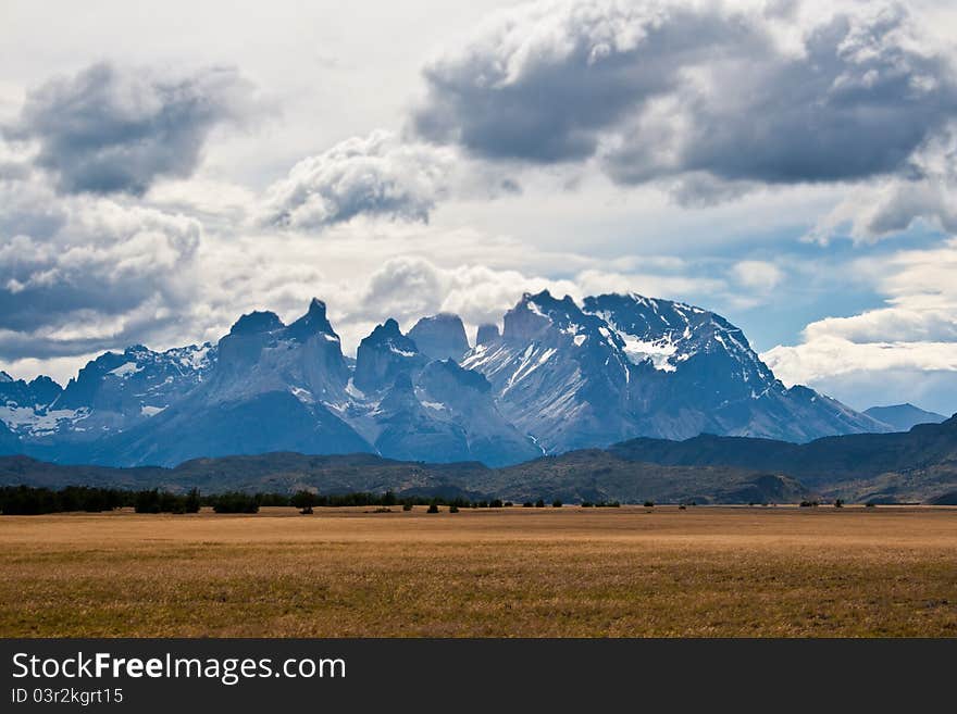 Landscape Of Cuernos Del Paine Mountains