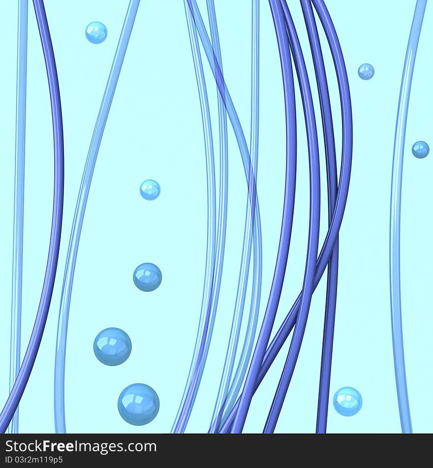 Abstract 3d background - navy blue lines and bubbles