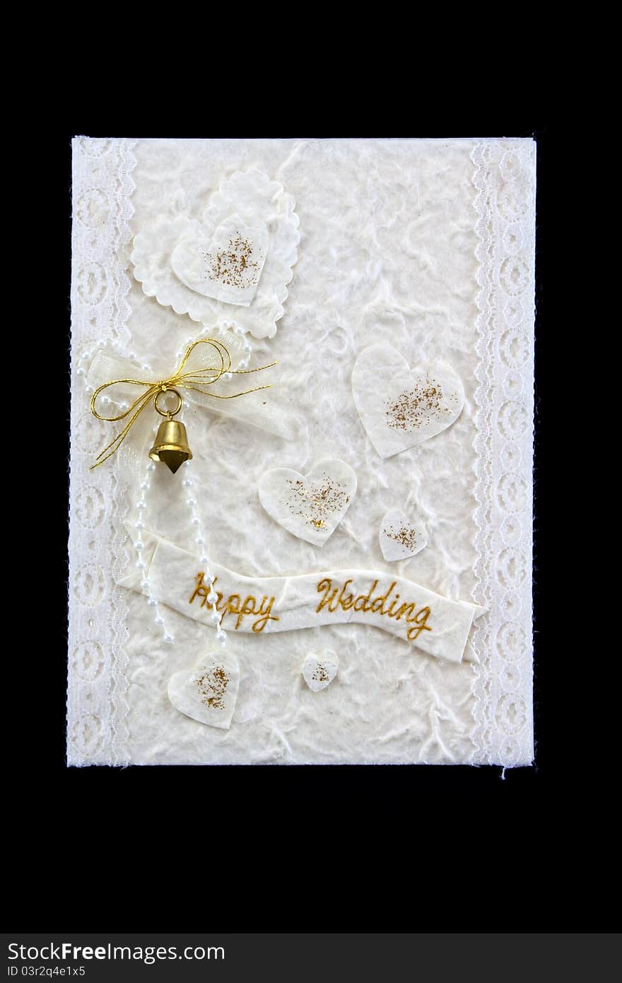 Happy wedding card with mulberry paper on black background.