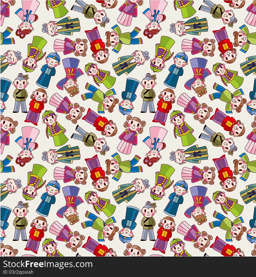 Cartoon Chinese People Seamlese Pattern