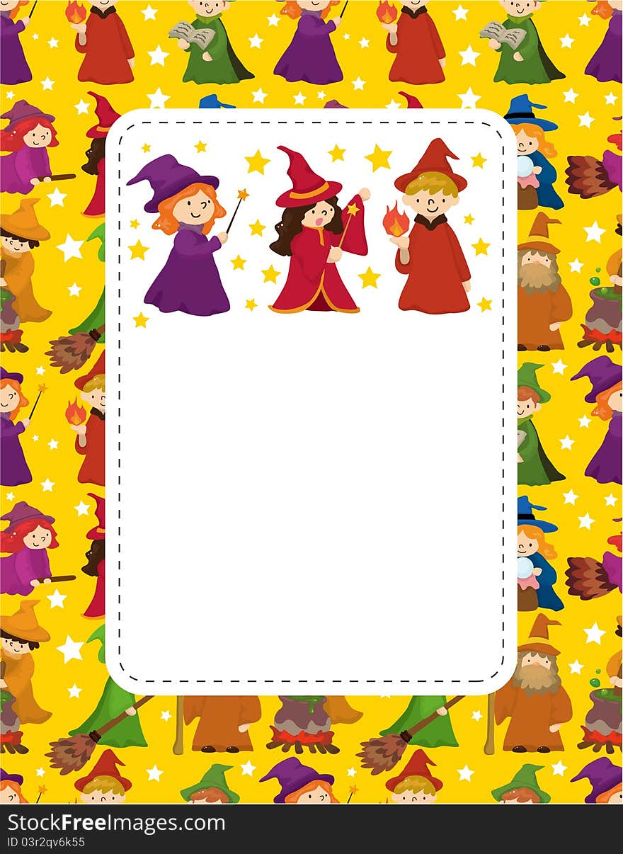 Cartoon Wizard and Witch card