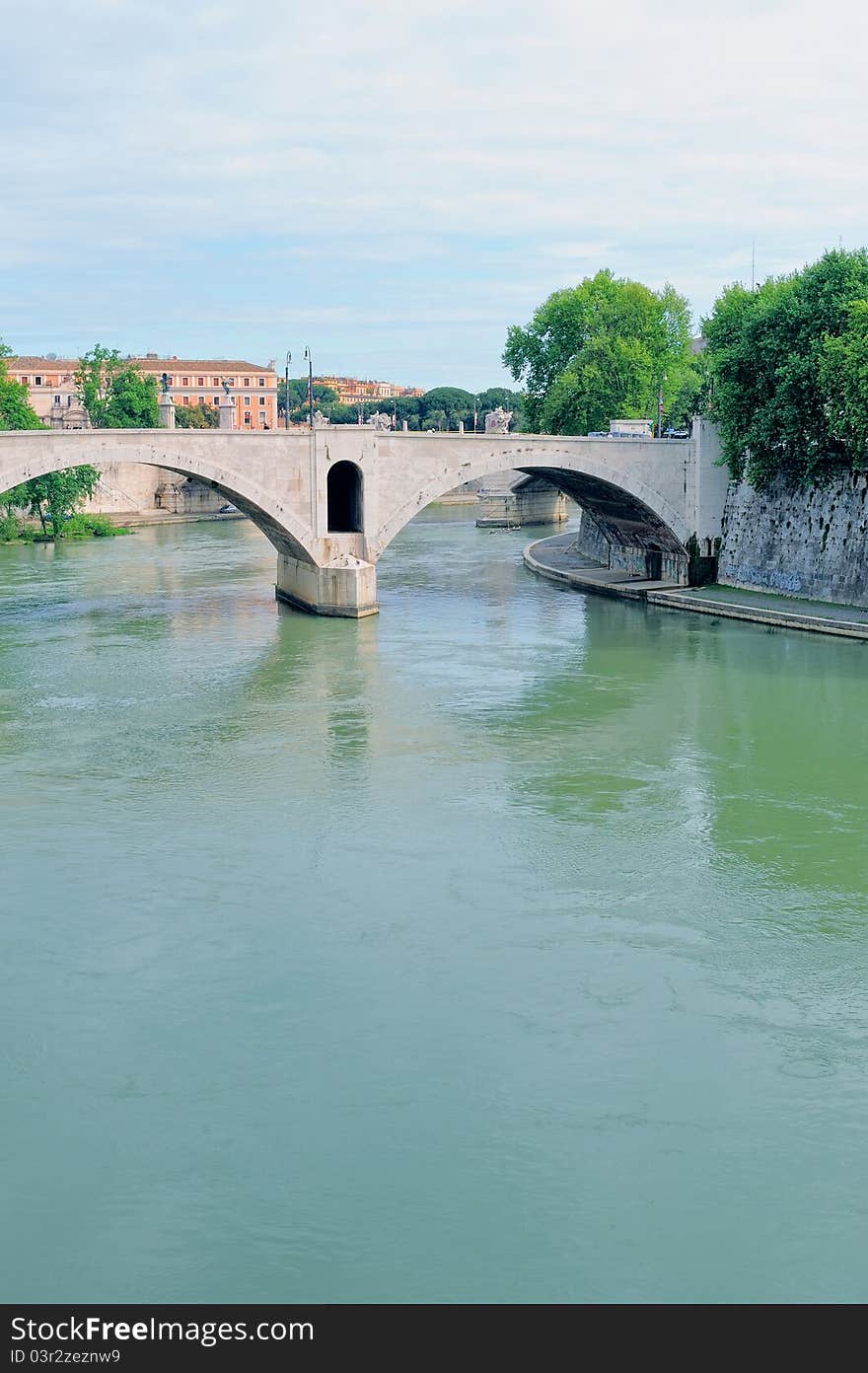 Historic bridge over the Tiber river in Rome. Italy