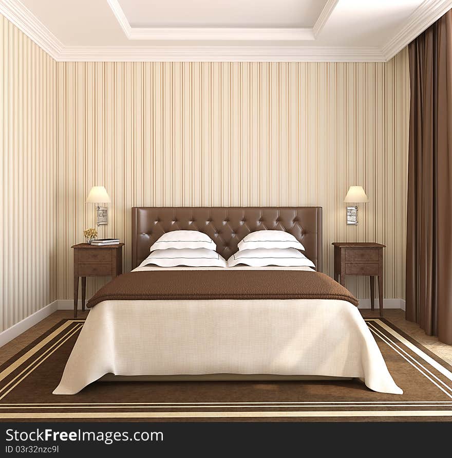 Modern bedroom interior. 3d render.