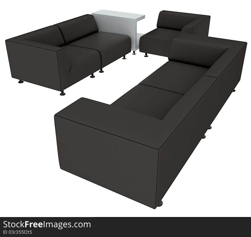 Black Leather Sofa 3D Rendering Isolated in White Background. Black Leather Sofa 3D Rendering Isolated in White Background