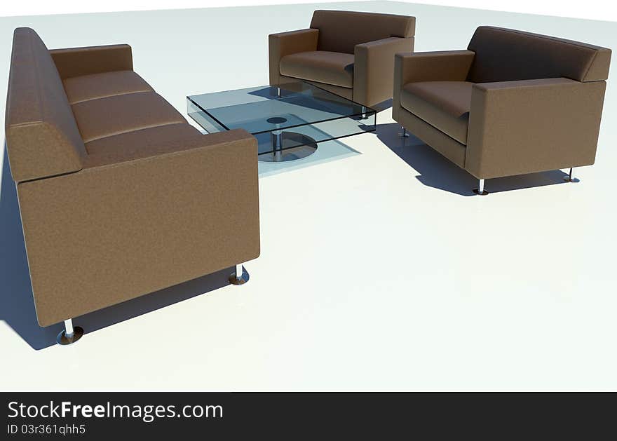 Single Brown Sofa in White Isolated 3D Rendering. Single Brown Sofa in White Isolated 3D Rendering