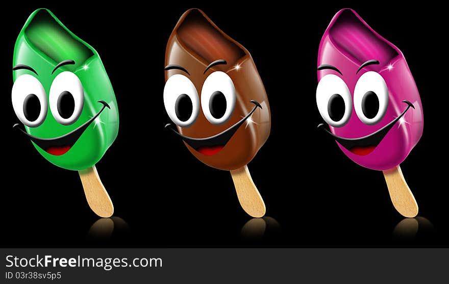 Cartoon colored ice creams with smile