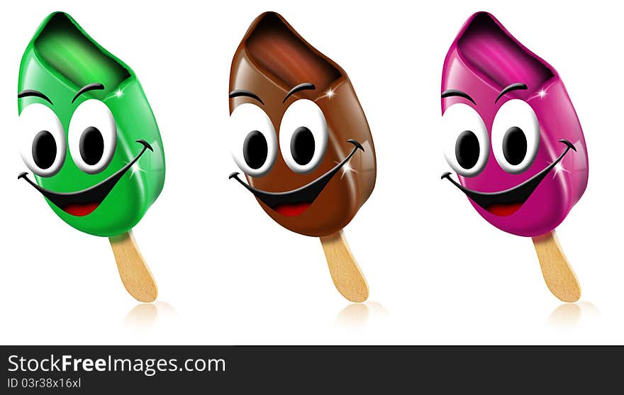 Cartoon colored ice creams with smile