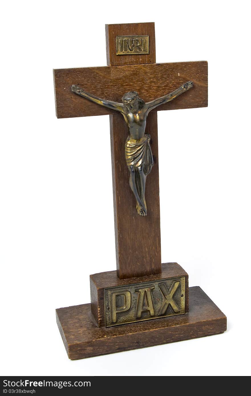 Wooden crucifix, inscribed pax, latin for peace. Wooden crucifix, inscribed pax, latin for peace