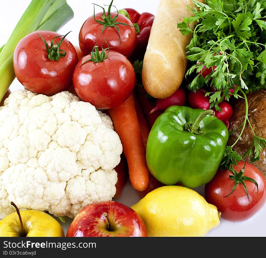 Vegetables isolated on white. Food ingredients background.