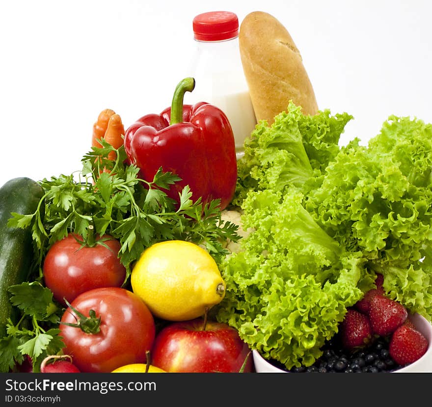 Vegetables isolated on white. Food ingredients background.