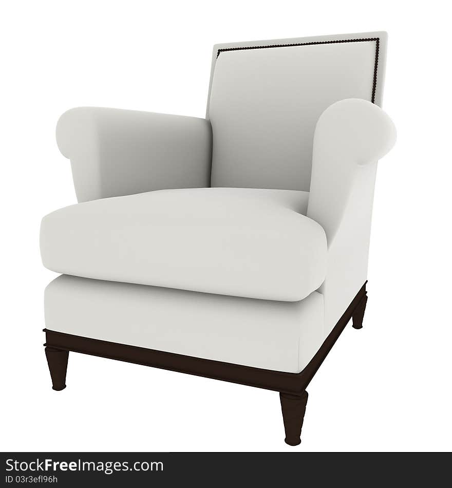 White Sofa Armchair in white background, interior and furniture category 3D Rendeing. White Sofa Armchair in white background, interior and furniture category 3D Rendeing