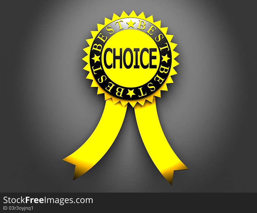Yellow best choice label on black background 3d