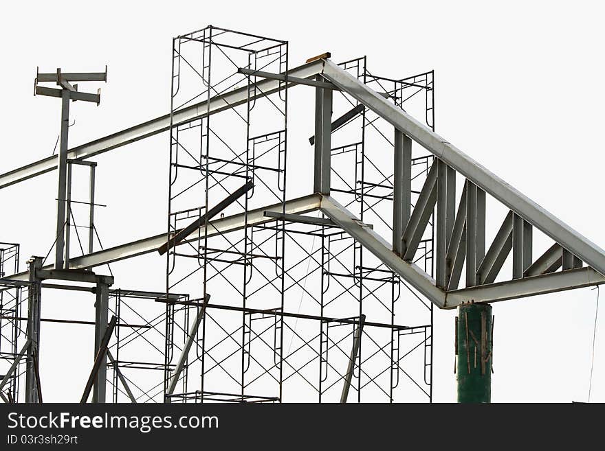 Frame of unfinished steel building at site area