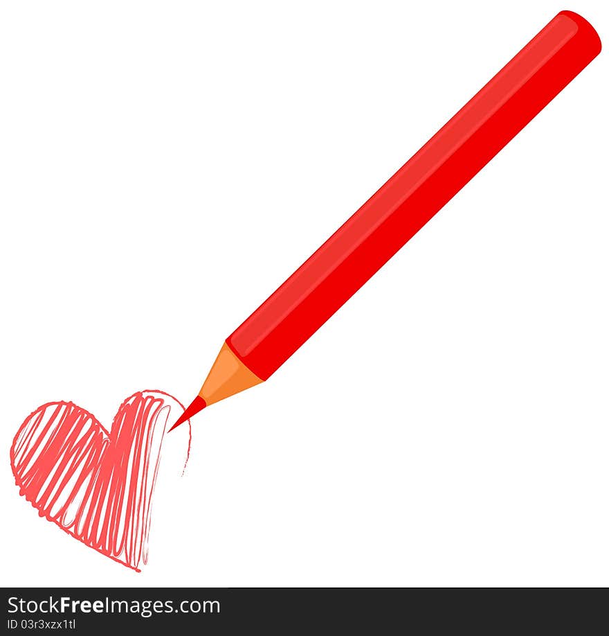 Illustration of isolated pencil drawing heart on white